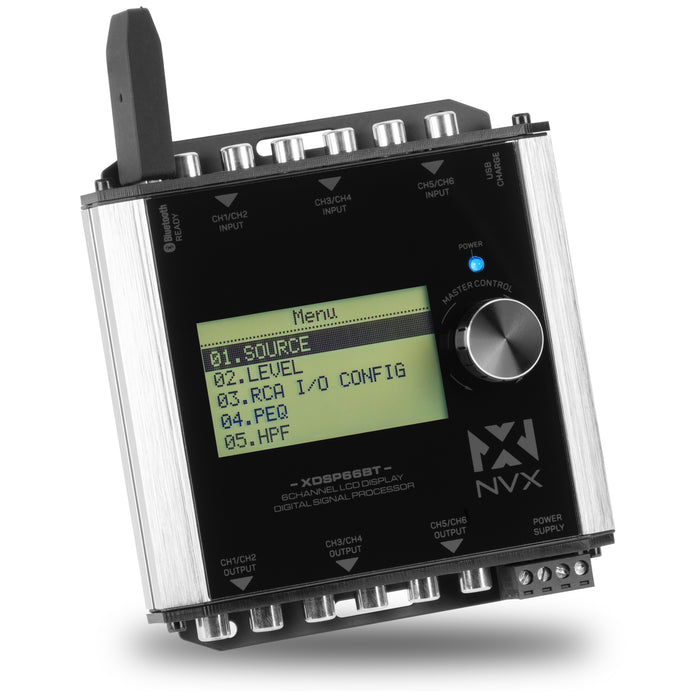 XDSP66BT 6-Channel X-Series 15 Band Parametric EQ Digital Signal Processor (DSP) with 2.75" LCD Display and Includes Bluetooth USB adapter for Music Streaming