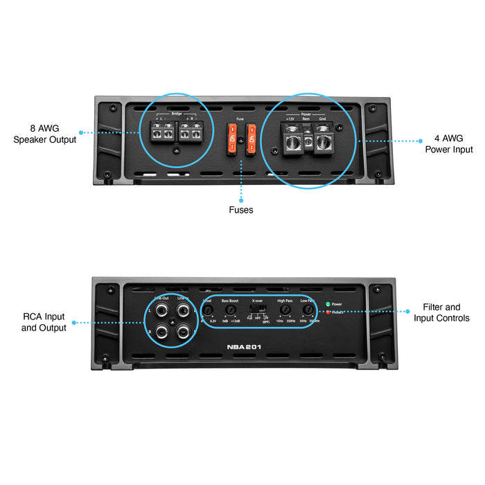 NBA201 1400W Peak (700W) RMS N-Series Class A/B 2-Channel Amplifier