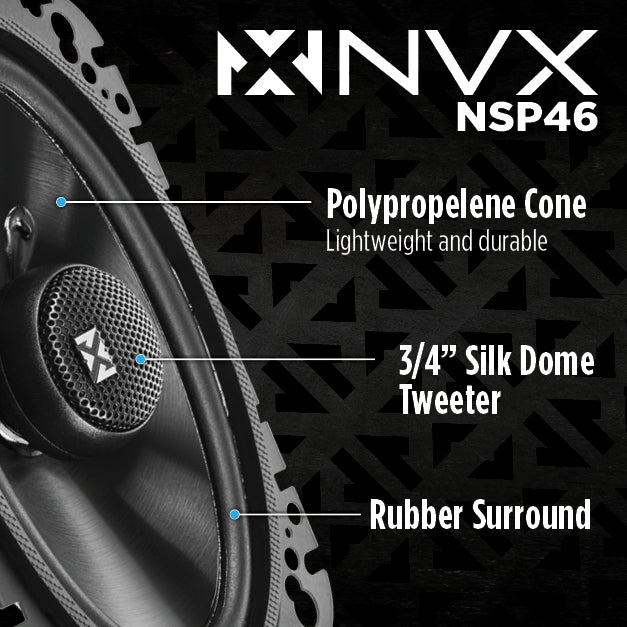 NSP46 300W Peak (100W RMS) 4x6" 2-Way N-Series Coaxial Car Speakers with 20mm Silk Dome Tweeters