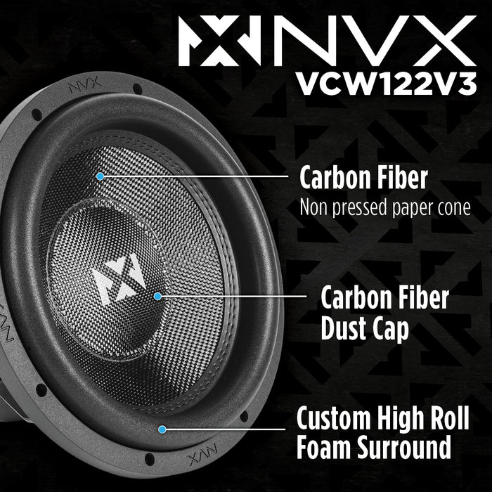 VCW122 Version 3 (VCW122v3) 2400W Peak (1200W RMS) 12" VC-Series v3 Dual 2-Ohm Subwoofer