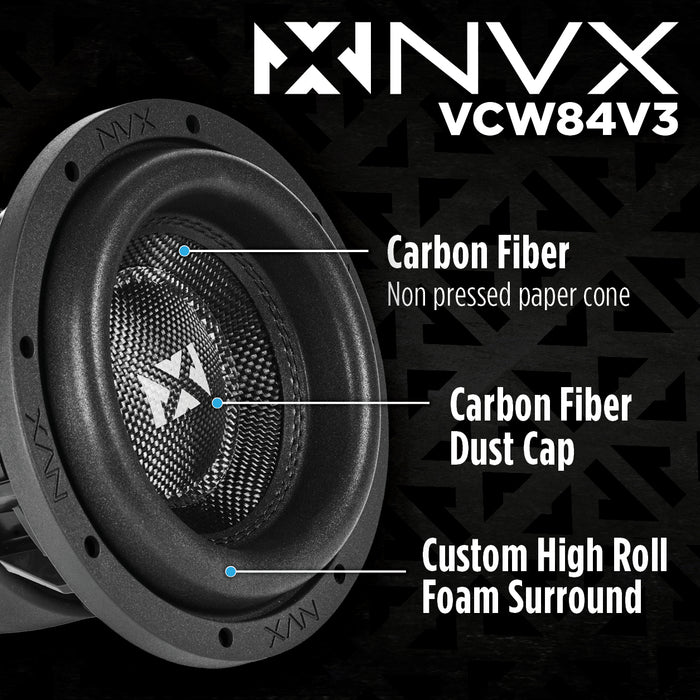 VCW84 Version 3 (VCW84v3) 1300W Peak (650W RMS) 8" VC-Series v3 Dual 4-Ohm Subwoofer