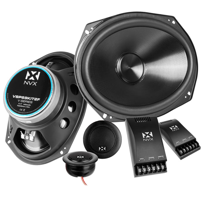 VSP69KIT2F 900W Peak (300W RMS) 6x9" 2-Ohm V-Series 2-Way Component Speakers with 25mm Silk Dome Tweeters